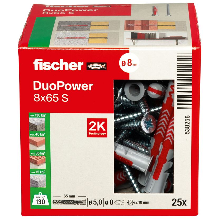 Montage-Set 'Duopower' Dübel und Senkkopfschrauben, Ø 8 x 65 mm, 50-teilig