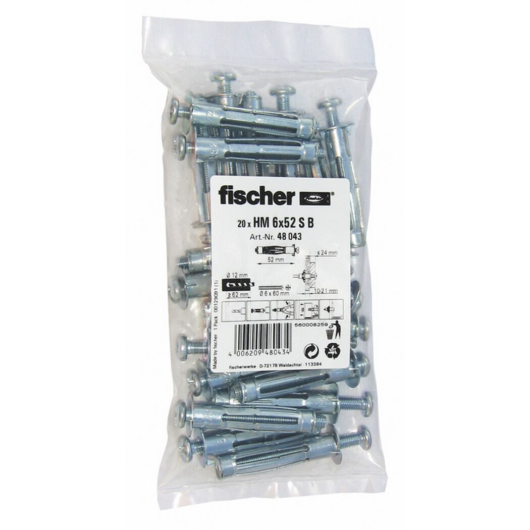 Fischer Hohlraum-Metalldübel HM 6x52 S B 20 Stück