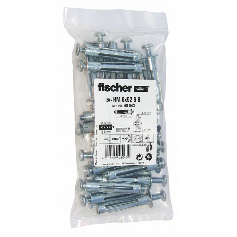 Fischer Hohlraum-Metalldübel HM 6x52 S B 20 Stück