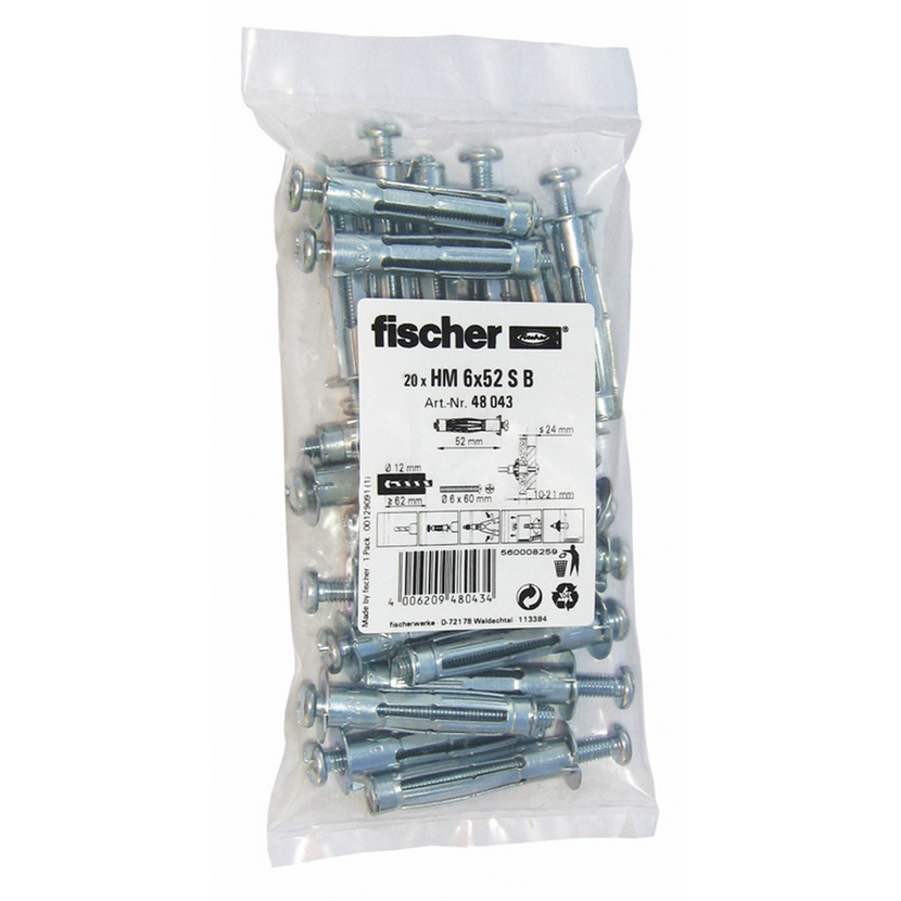 Fischer Hohlraum-Metalldübel HM 6x52 S B 20 Stück