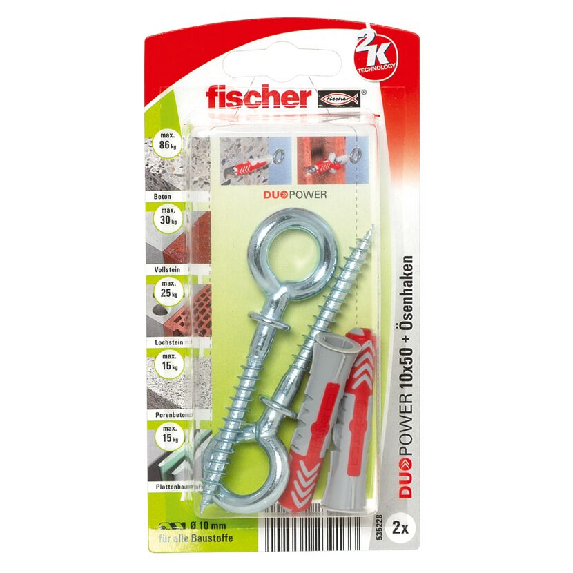 Montage-Set 'Duopower' Dübel und Ösenhaken, Ø 10 x 50 mm, 4-teilig