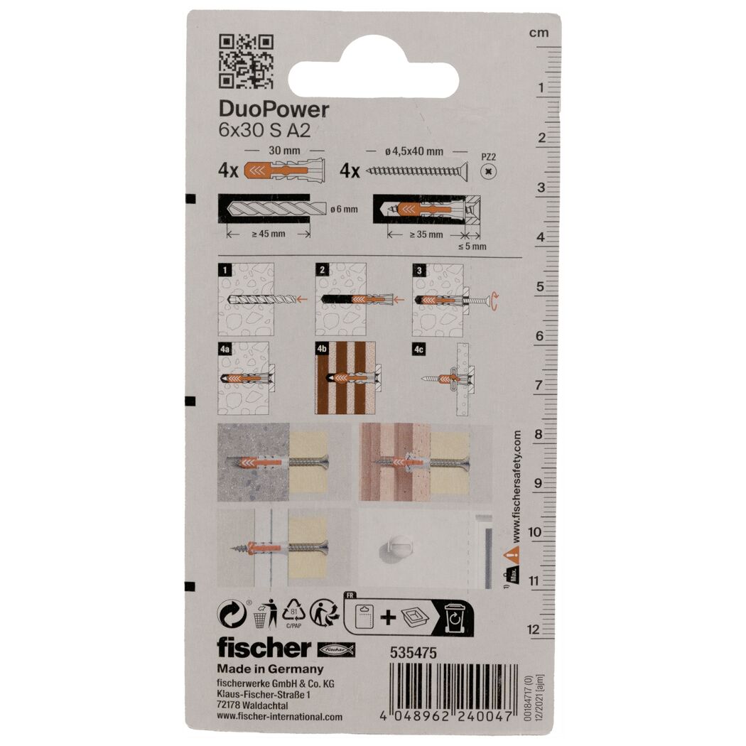Fischer DUOPOWER 6x30 S A2 Dübel Verpackung