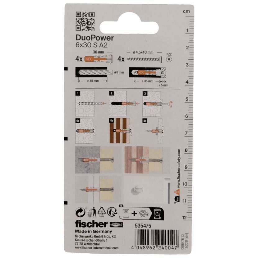 Fischer DUOPOWER 6x30 S A2 Dübel Verpackung