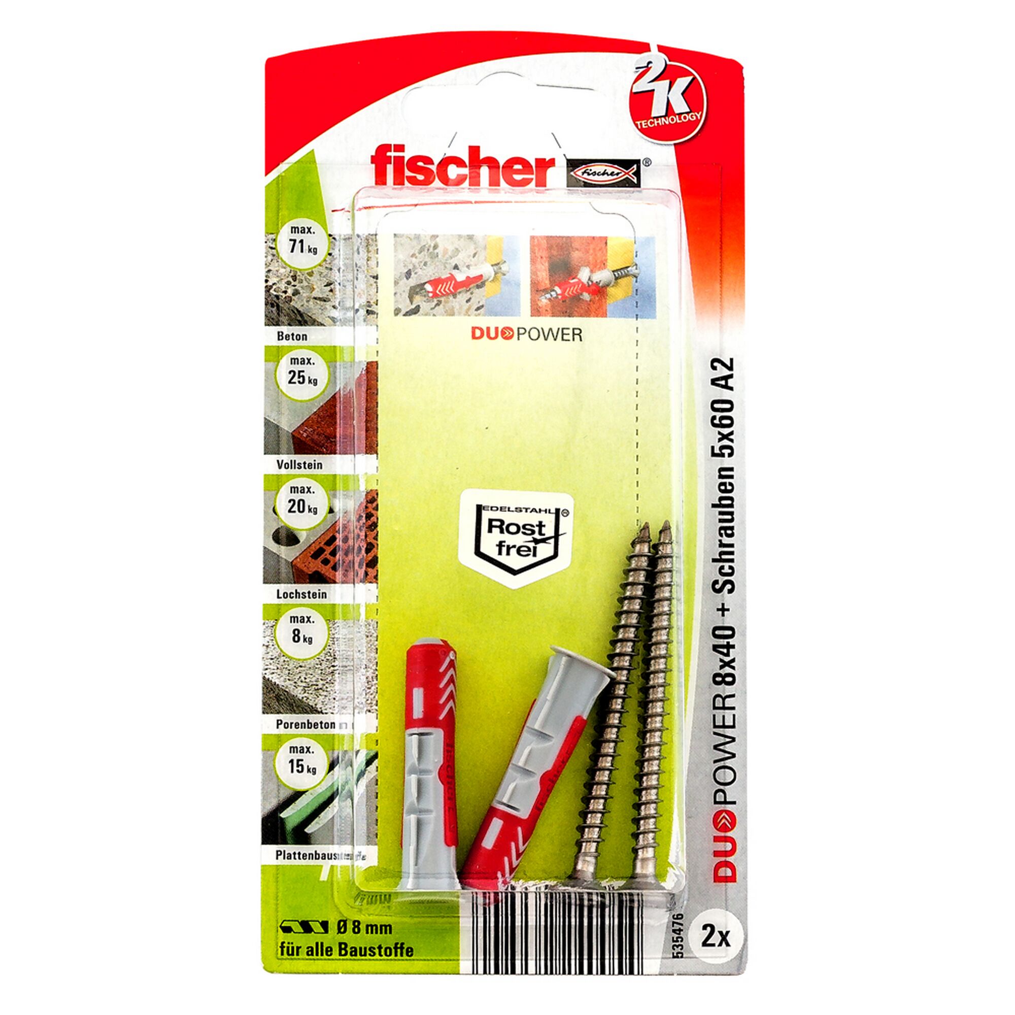 Fischer DUOPOWER 8x40 Dübel und Schrauben