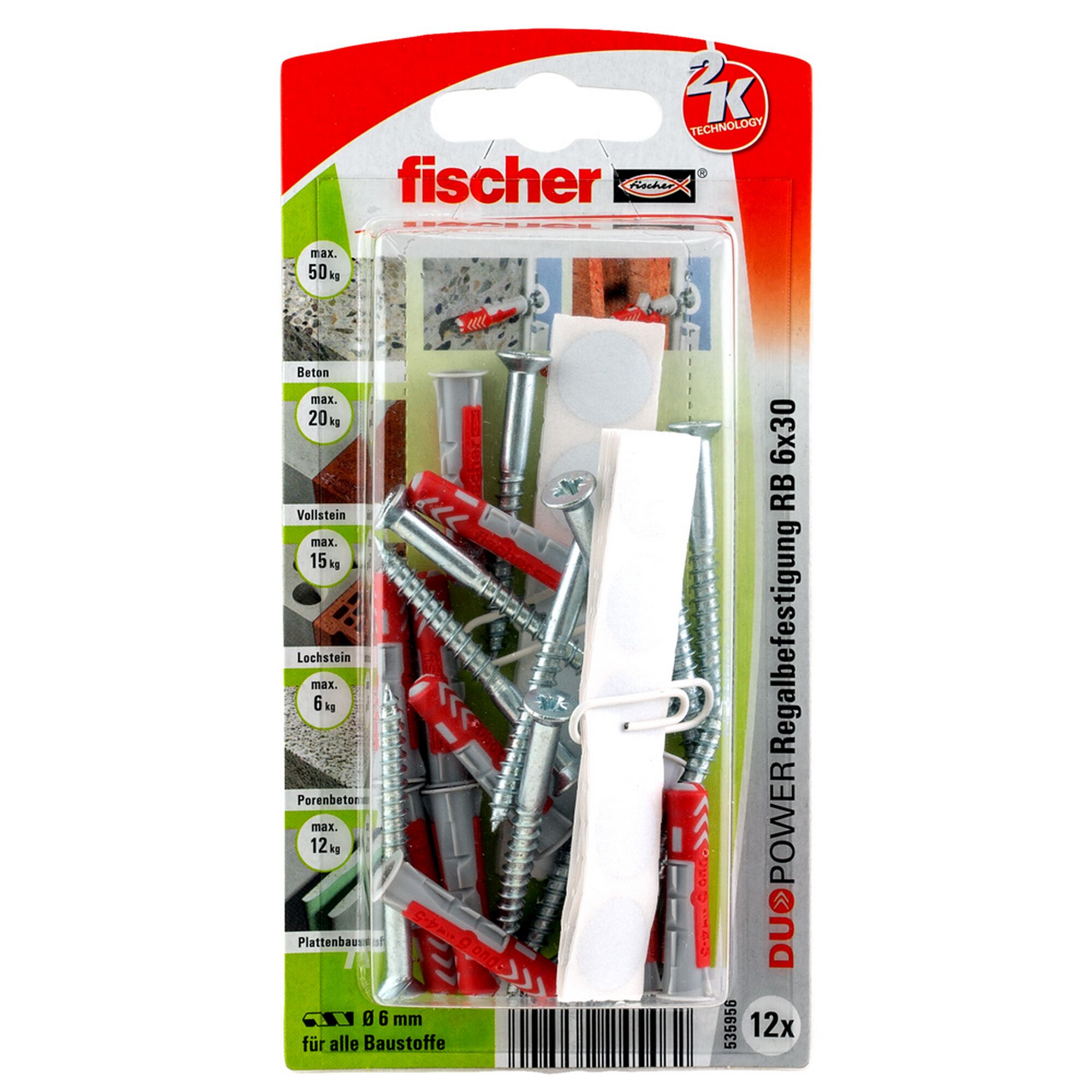 Fischer DUOPOWER Regalbefestigung RB 6x30, 12 Stück