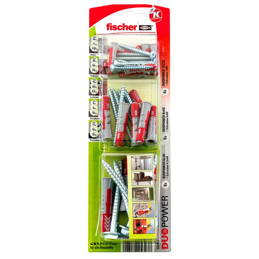 Montage-Set 'Duopower' Dübel und Schrauben, Ø 6, 8 und 10 mm, 18-teilig