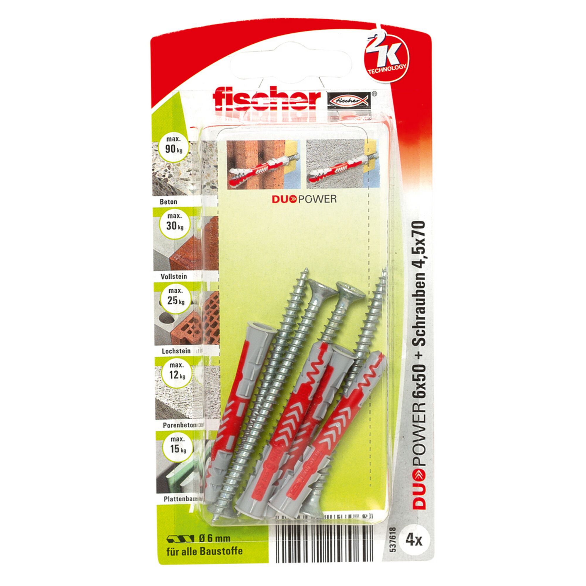 Fischer DUOPOWER 6x50 + Schrauben 4 Stück