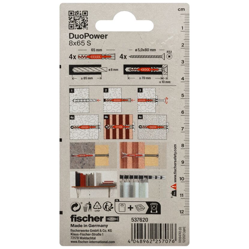 Montage-Set 'Duopower' Dübel und Senkkopfschrauben, Ø 8 x 65 mm, 8-teilig