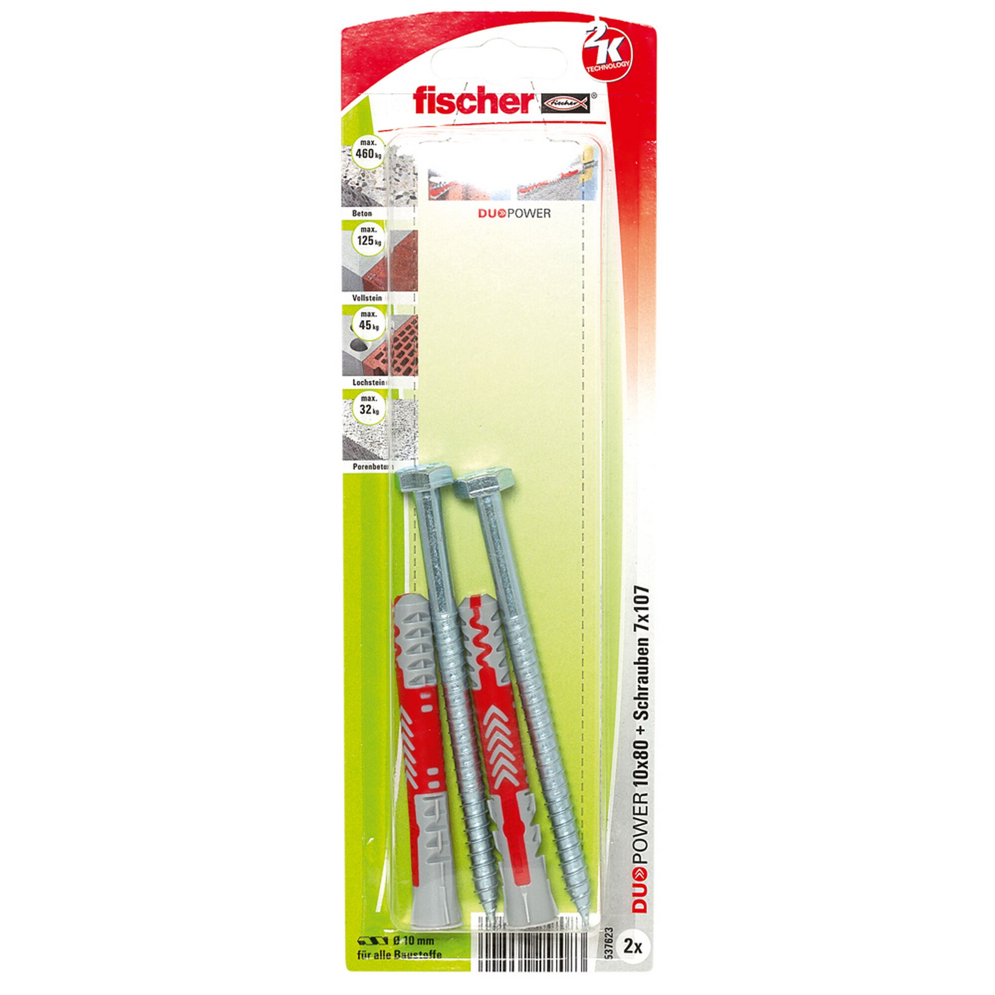 Zwei Fischer DUOPOWER 10x80 Dübel und Schrauben