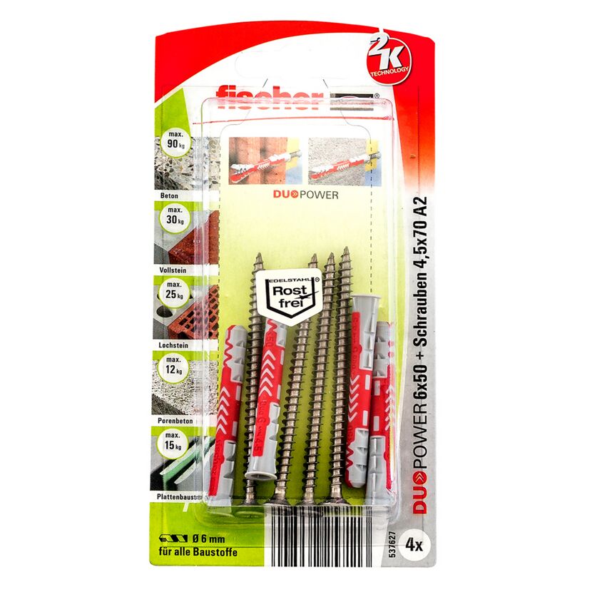 Fischer DUOPOWER 6x50 mit Schrauben 4,5x70 A2
