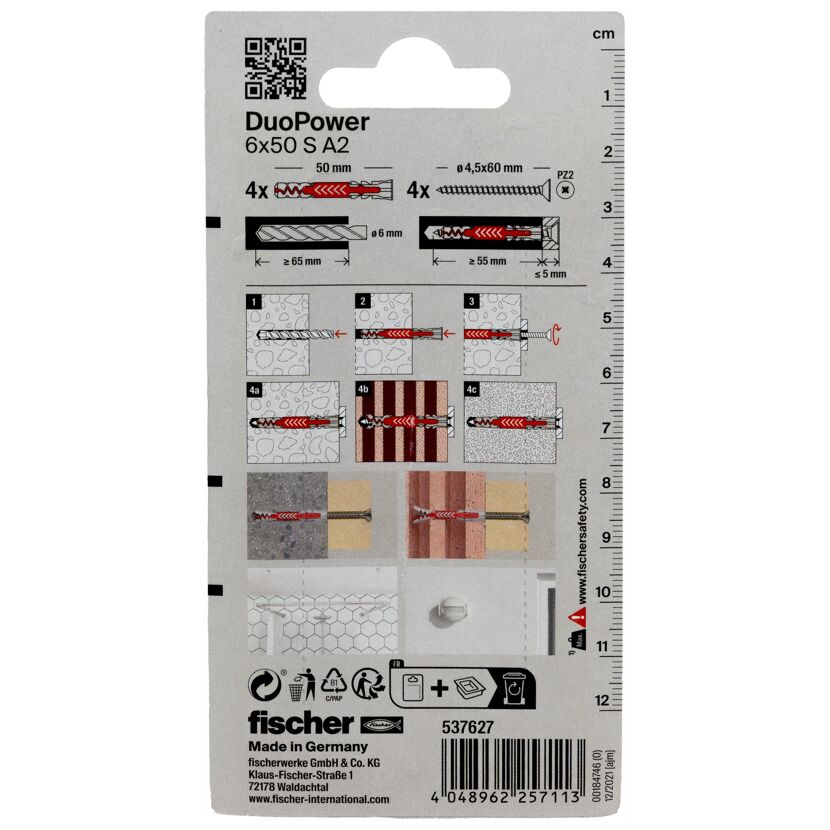 Fischer DUOPOWER 6x50 S A2 Verpackung mit Anleitung