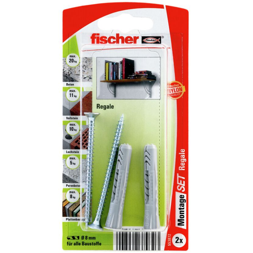 Fischer Dübel UX8 und Schrauben für Regale