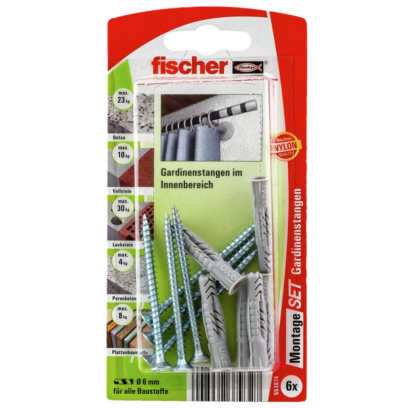 Fischer Dübel UX6 und Schrauben für Gardinenstangen