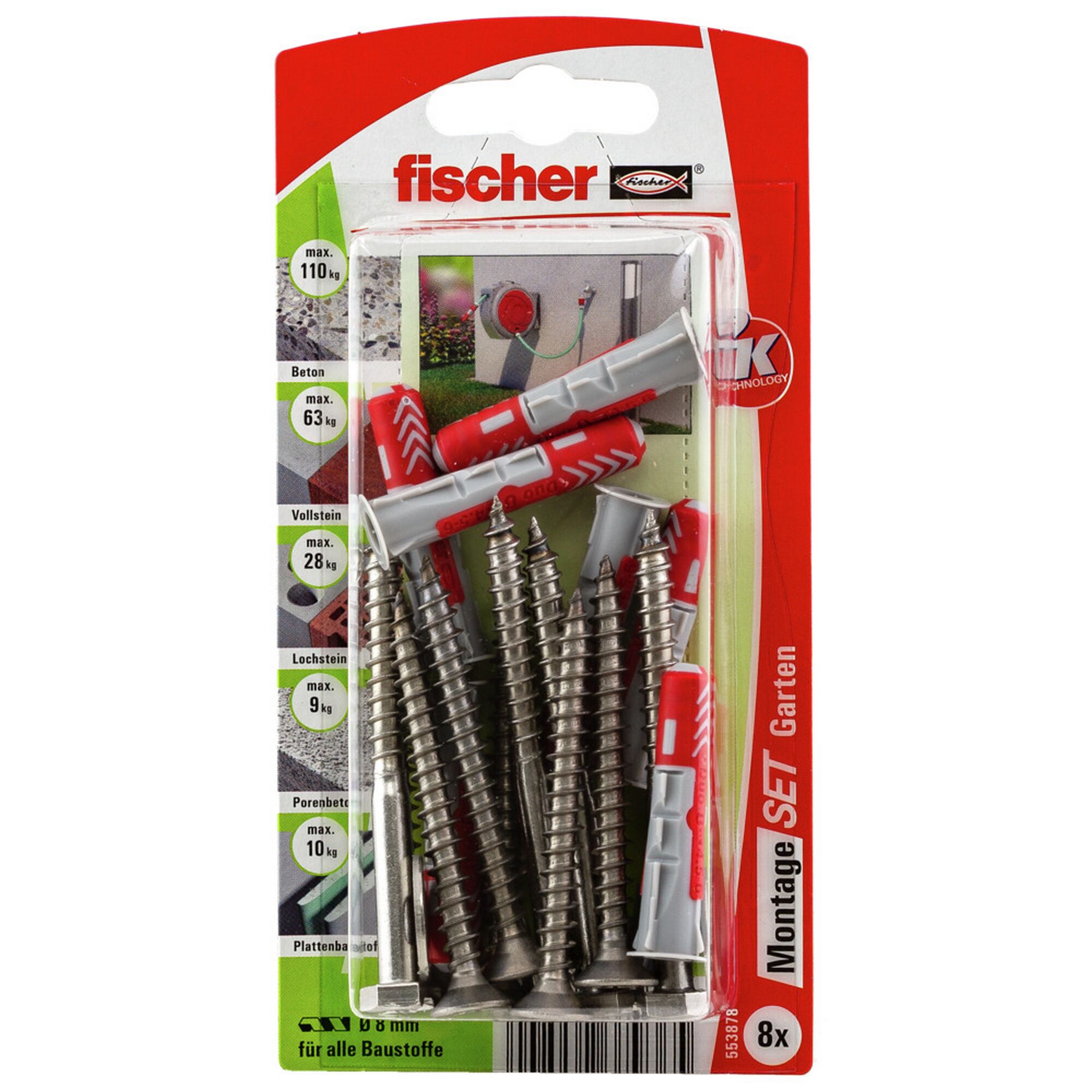 Fischer Montageset Garten mit Schrauben und Dübeln