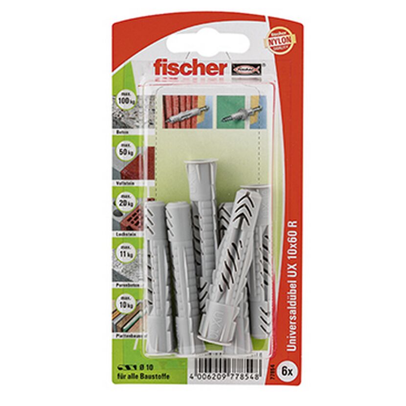 fischer Universaldübel UX 10 x 60 R mit Rand 6 Stück