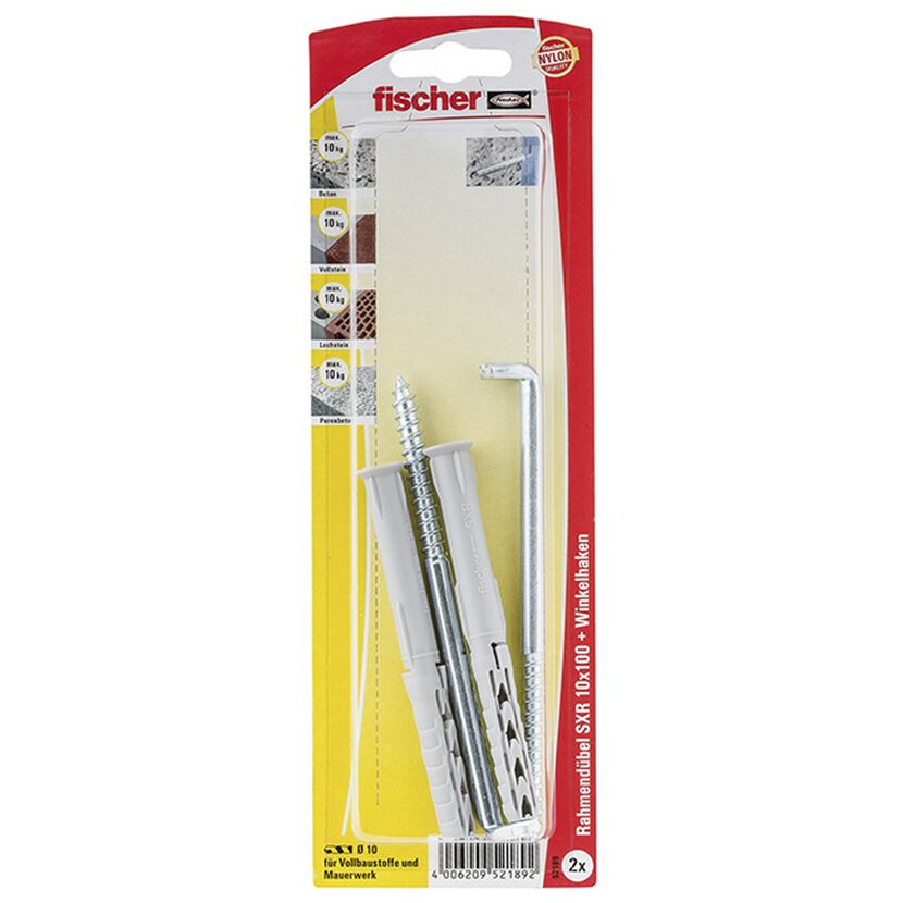 fischer Langschaftdübel SXR 10x100 WH mit Winkelhaken 2 Stück