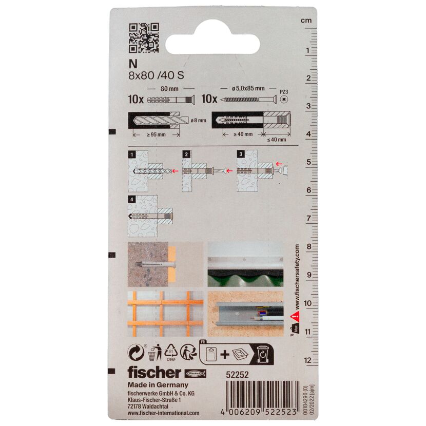fischer Nageldübel N 8 x 80 / 40 S mit Schraube 10 Stück