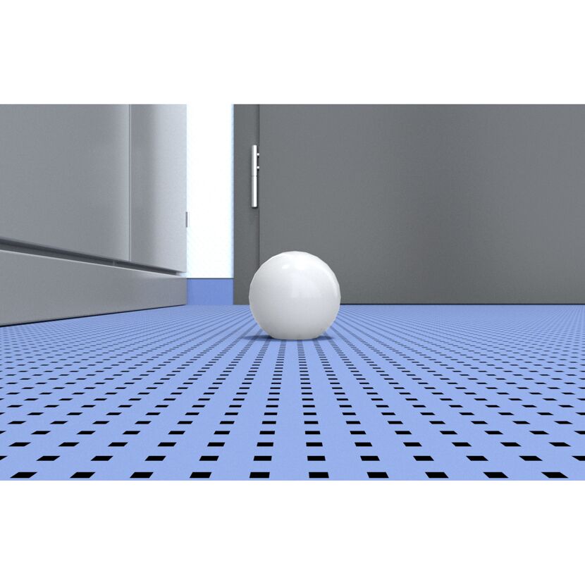 Weißer Ball auf blauem, strukturierten Boden