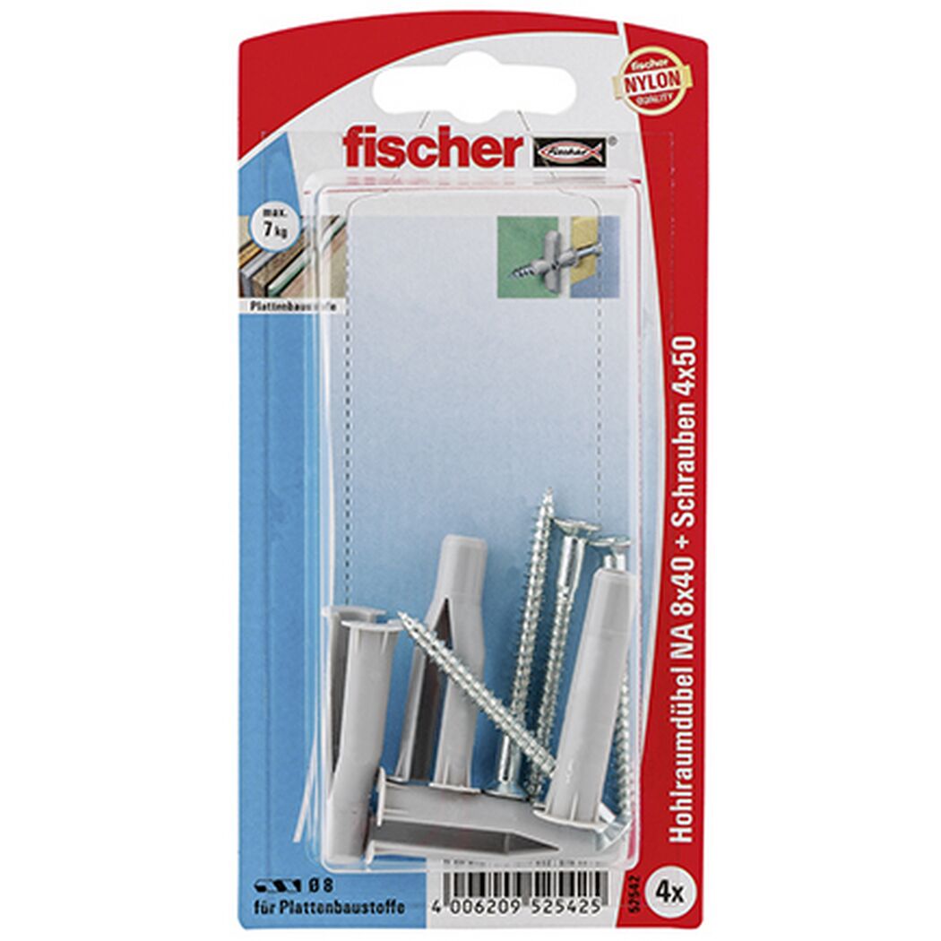 fischer Hohlraumdübel NA 8x40 S mit Schraube 4 Stück