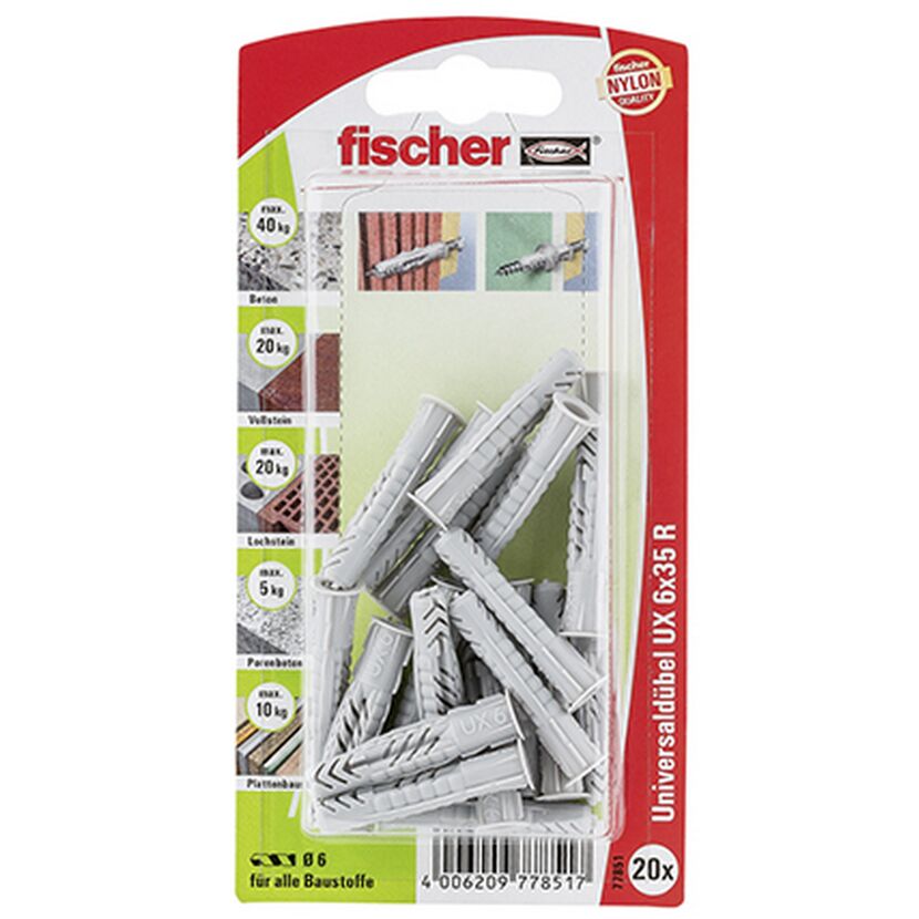 fischer Universaldübel UX 6 x 35 R mit Rand 20 Stück