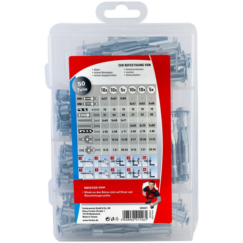 Fischer 50-teiliges Hohlraumdübel-Set mit Schrauben