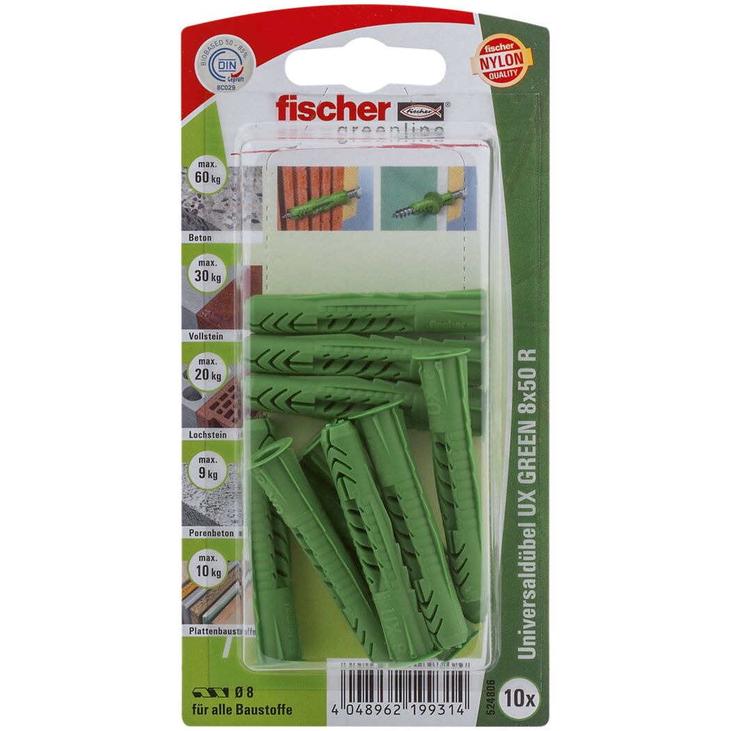 Grüne Fischer Universaldübel 8x50R