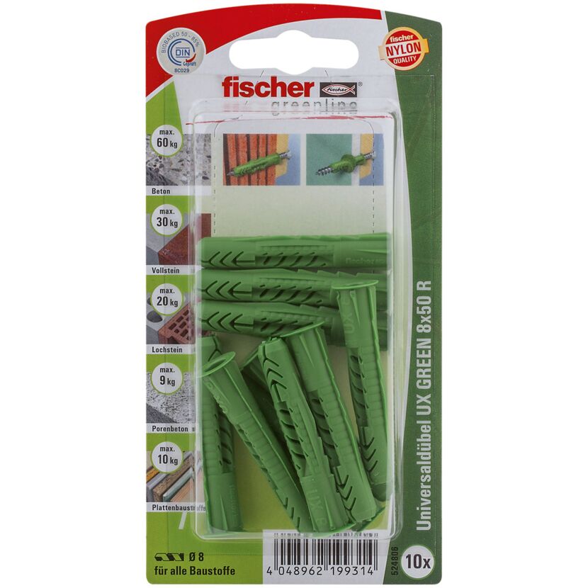 Grüne Fischer Universaldübel 8x50R