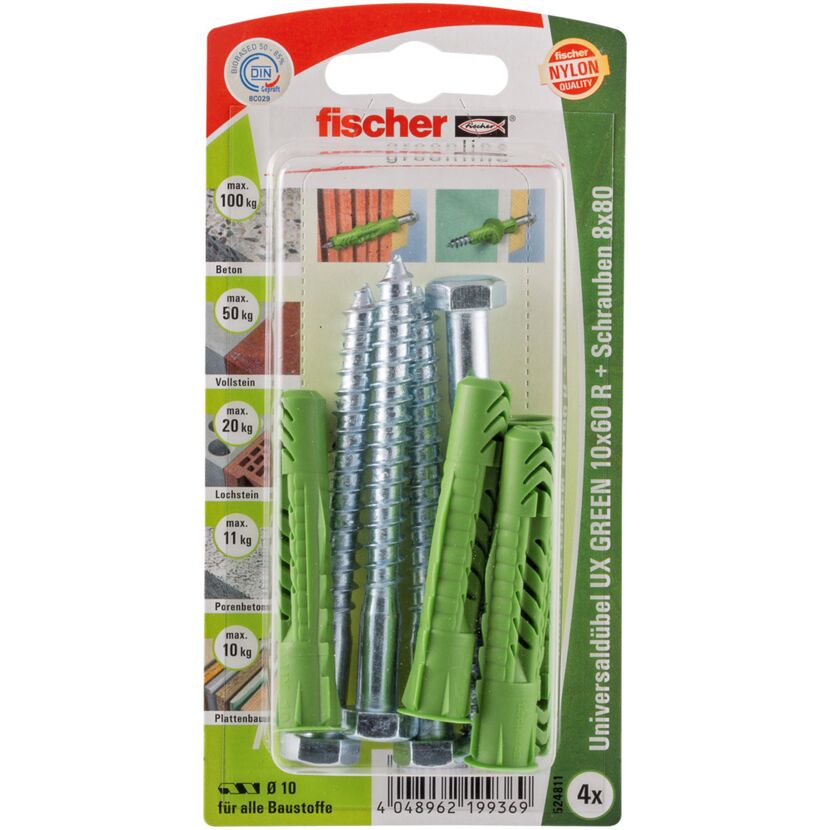 Fischer UX Green Dübel 10x60R mit Schrauben