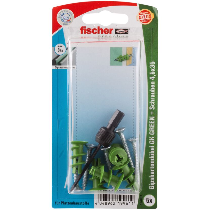 Fischer Gipskartondübel GK Green mit Schrauben und Setzhilfe