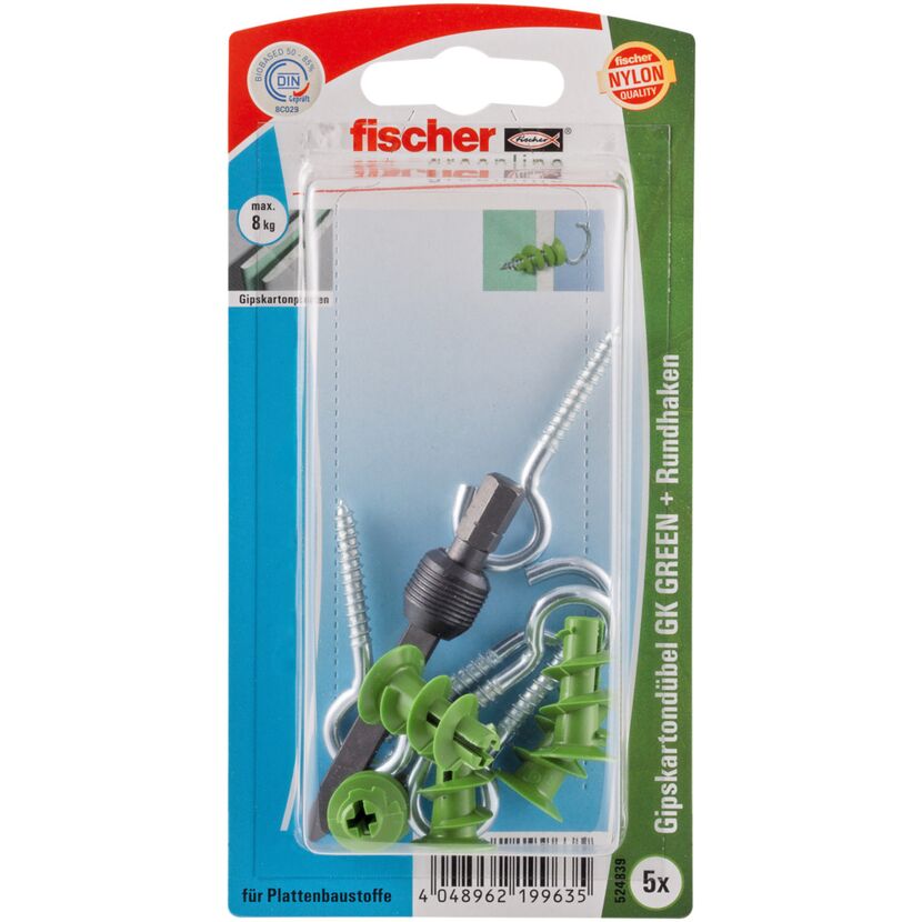 Fischer Gipskartondübel GK GREEN + Rundhaken