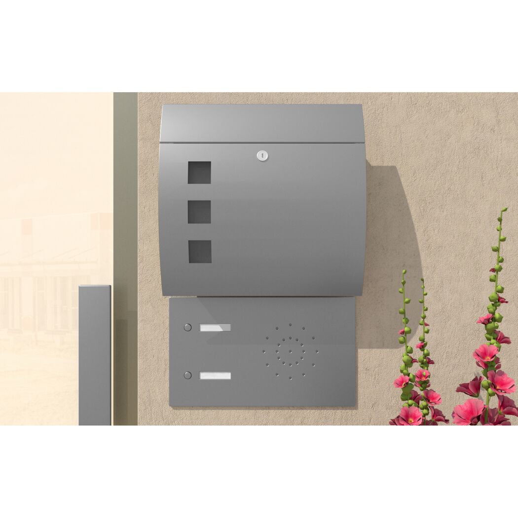 Grauer Briefkasten mit Klingel