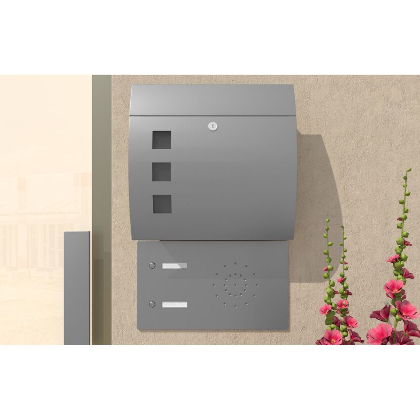 Grauer Briefkasten mit Klingel