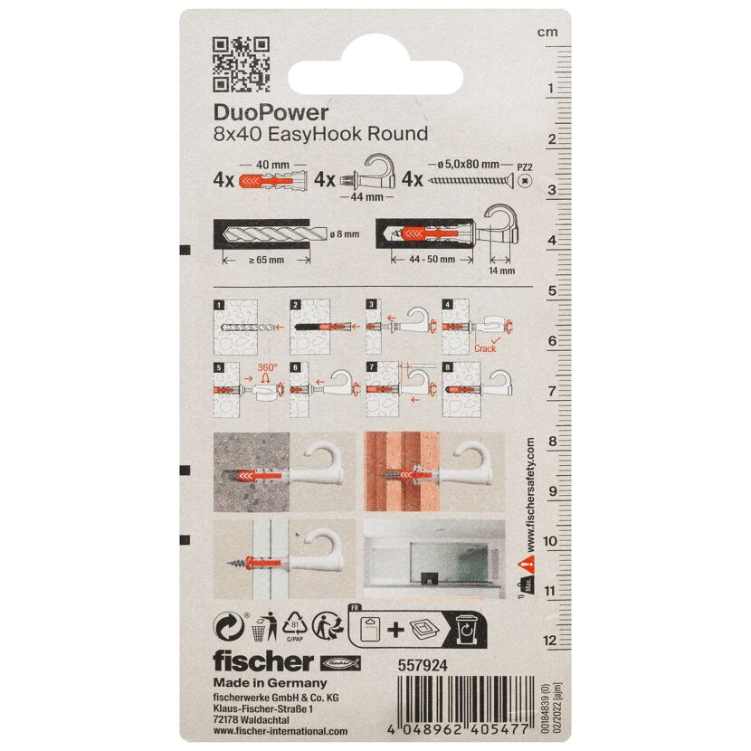 Fischer DuoPower 8x40 EasyHook Round Verpackung Rückseite