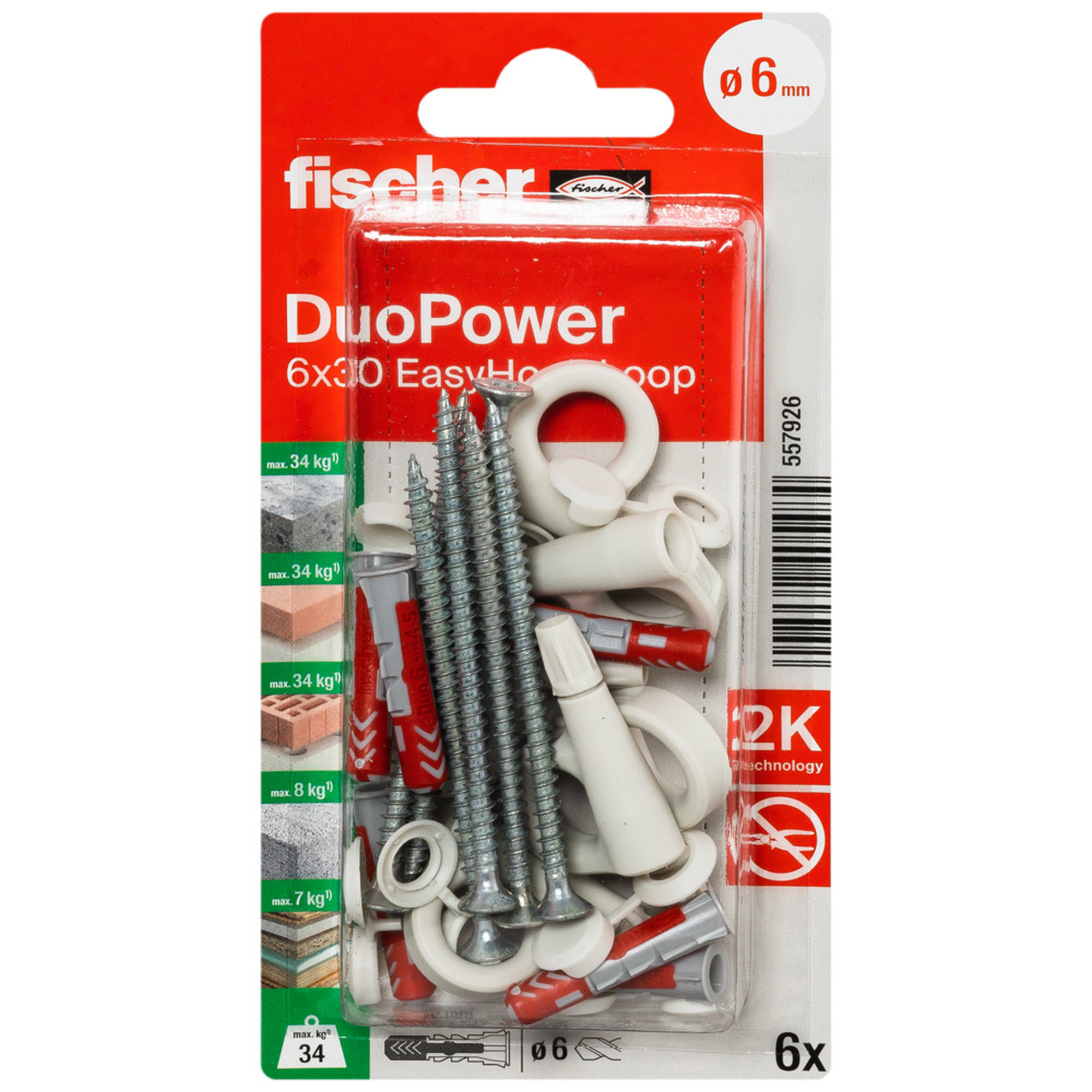 Dübel mit Ösenhaken 'DuoPower EasyHook Loop' Ø 6 x 30 mm, 6 Stück + product picture