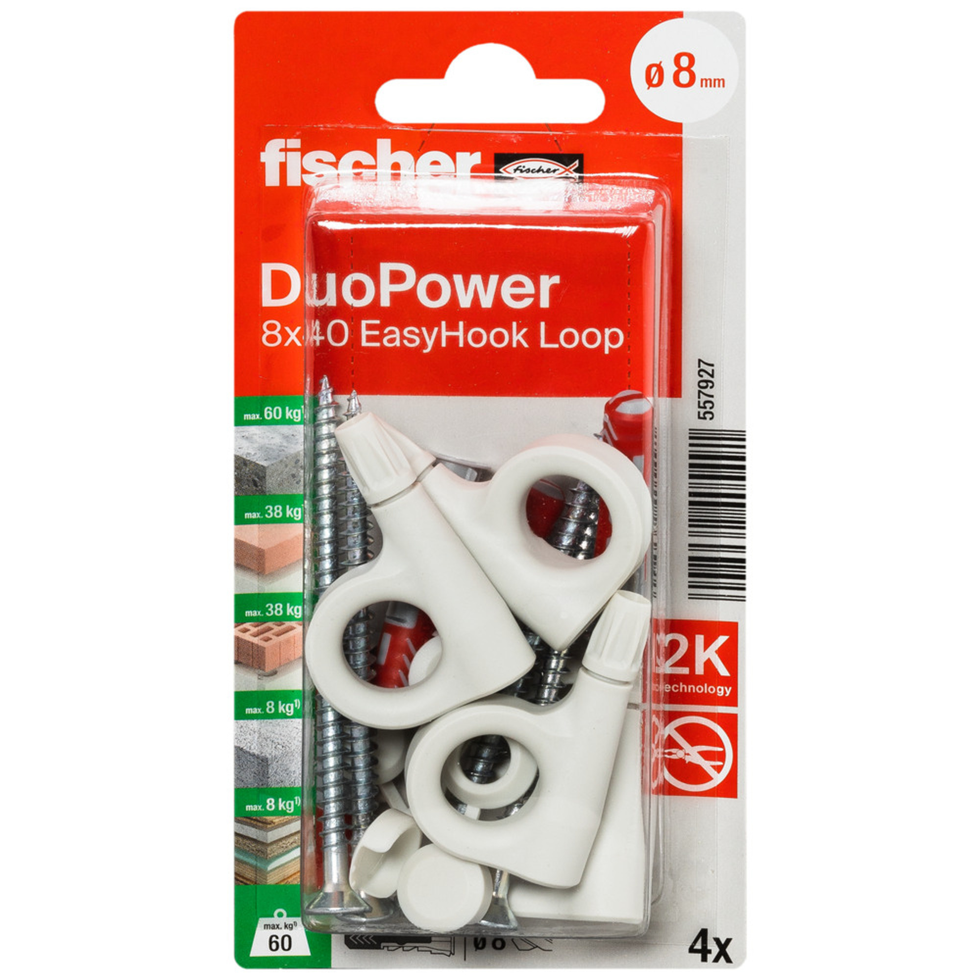 Dübel mit Ösenhaken 'DuoPower EasyHook Loop' Ø 8 x 40 mm, 4 Stück + product picture
