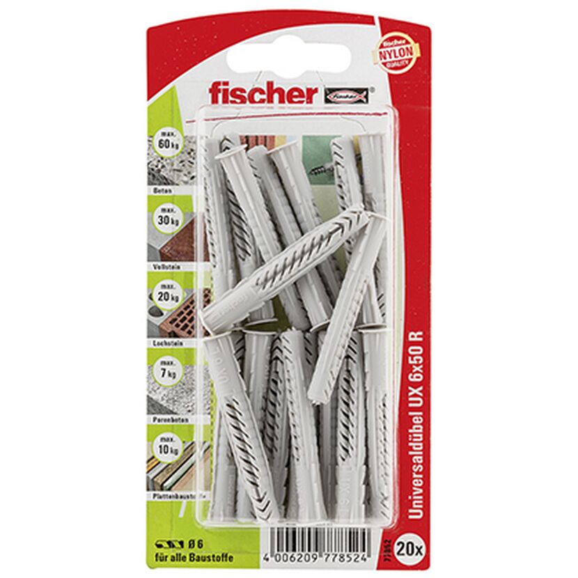 fischer Universaldübel UX 6 x 50 R mit Rand 20 Stück