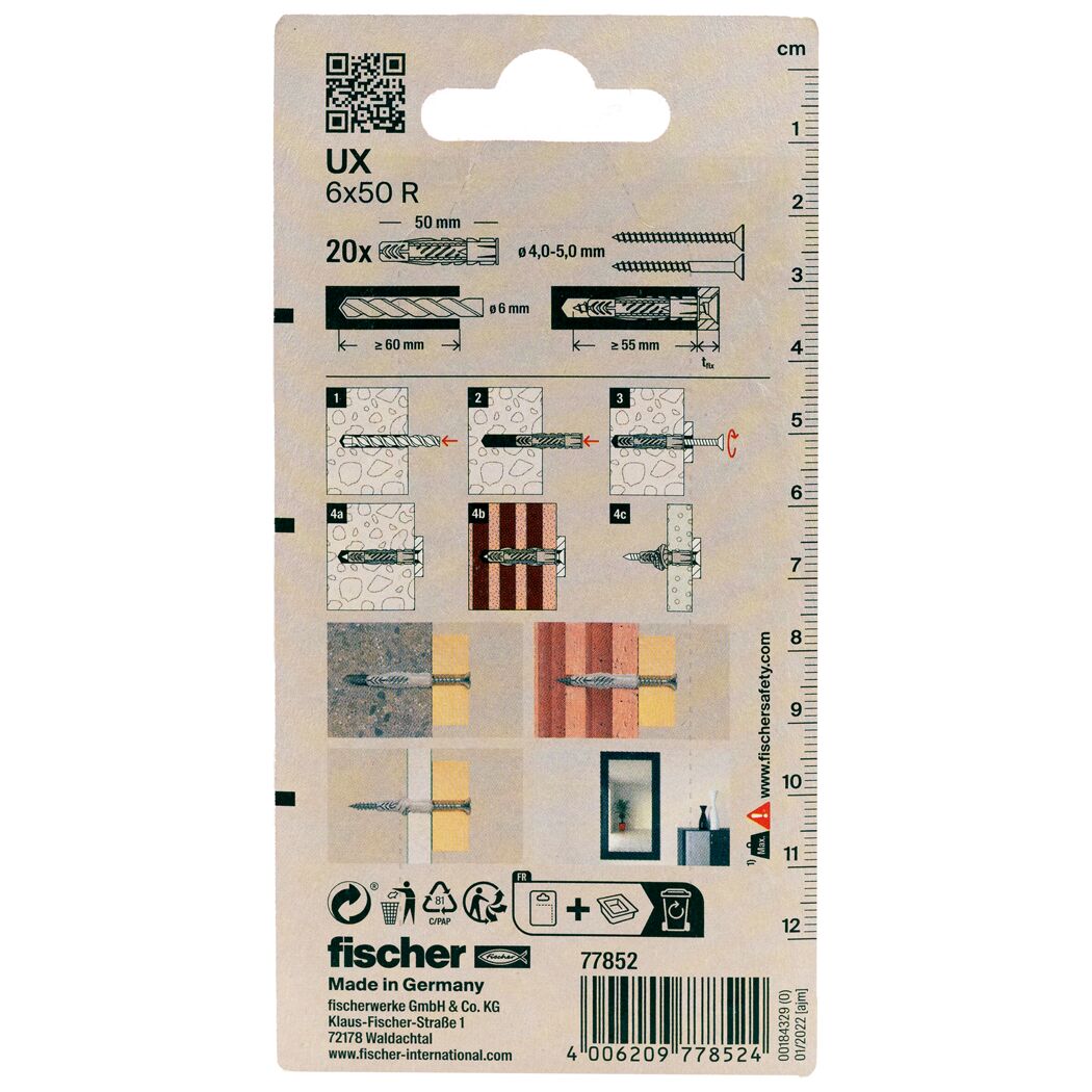 fischer Universaldübel UX 6 x 50 R mit Rand 20 Stück