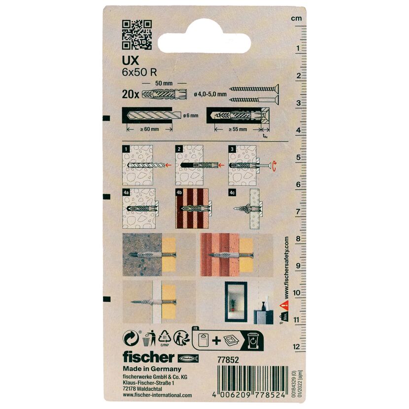 fischer Universaldübel UX 6 x 50 R mit Rand 20 Stück