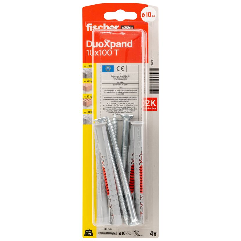Langschaftdübel-Set 'DuoXPand' Ø 10 x 100 mm T mit Senkkopfschraube, 8-teilig