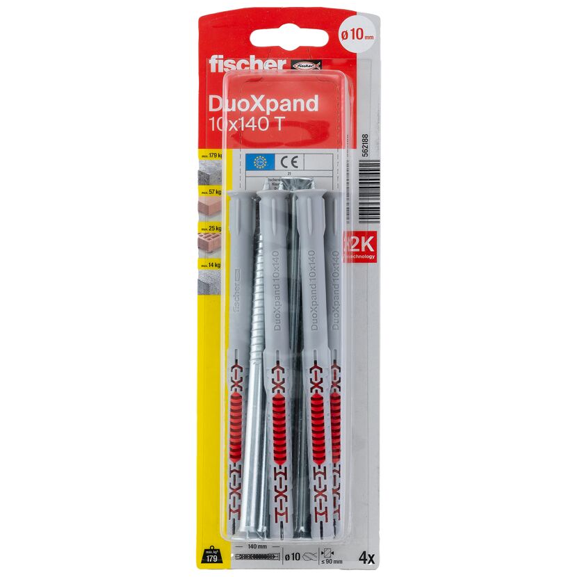 Langschaftdübel-Set 'DuoXPand' Ø 10 x 140 mm T mit Senkkopfschraube, 8-teilig