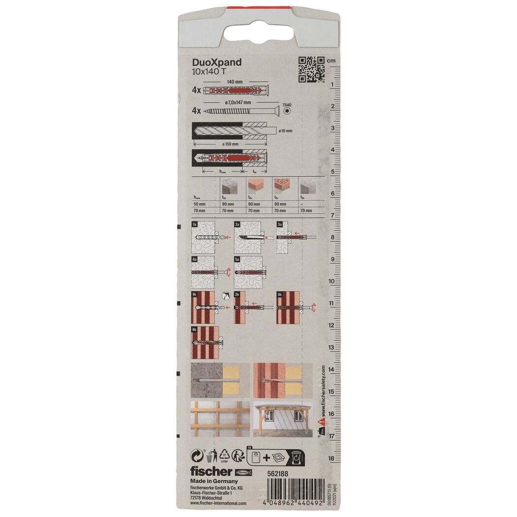 Langschaftdübel-Set 'DuoXPand' Ø 10 x 140 mm T mit Senkkopfschraube, 8-teilig