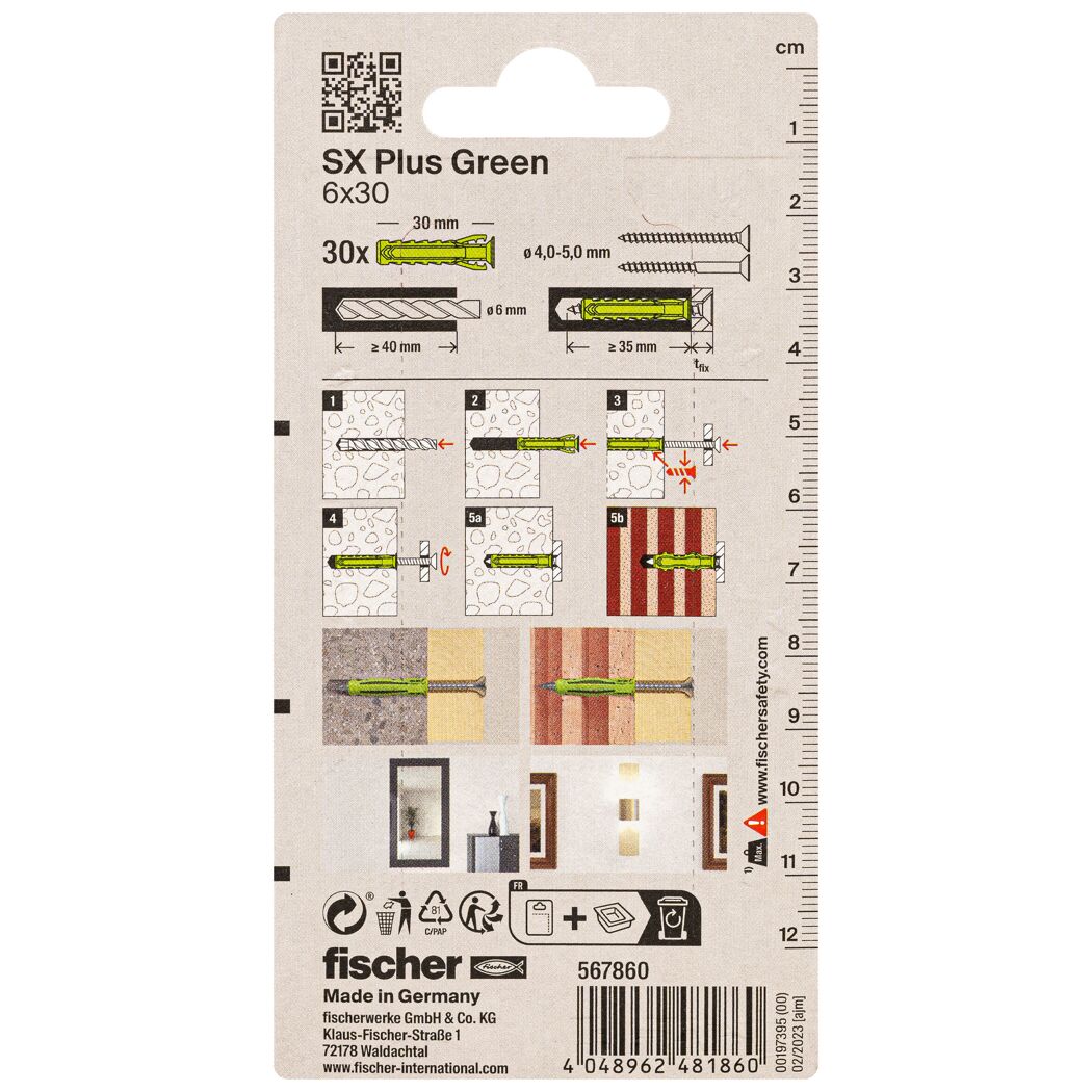 Fischer SX Plus Green Dübel 6x30 mit Anleitung
