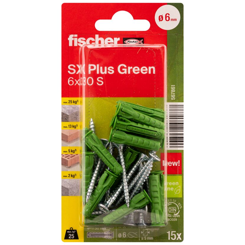 Spreizdübel-Set 'SX Plus Green' Ø 6 x 30 S mit Schraube, 30-teilig