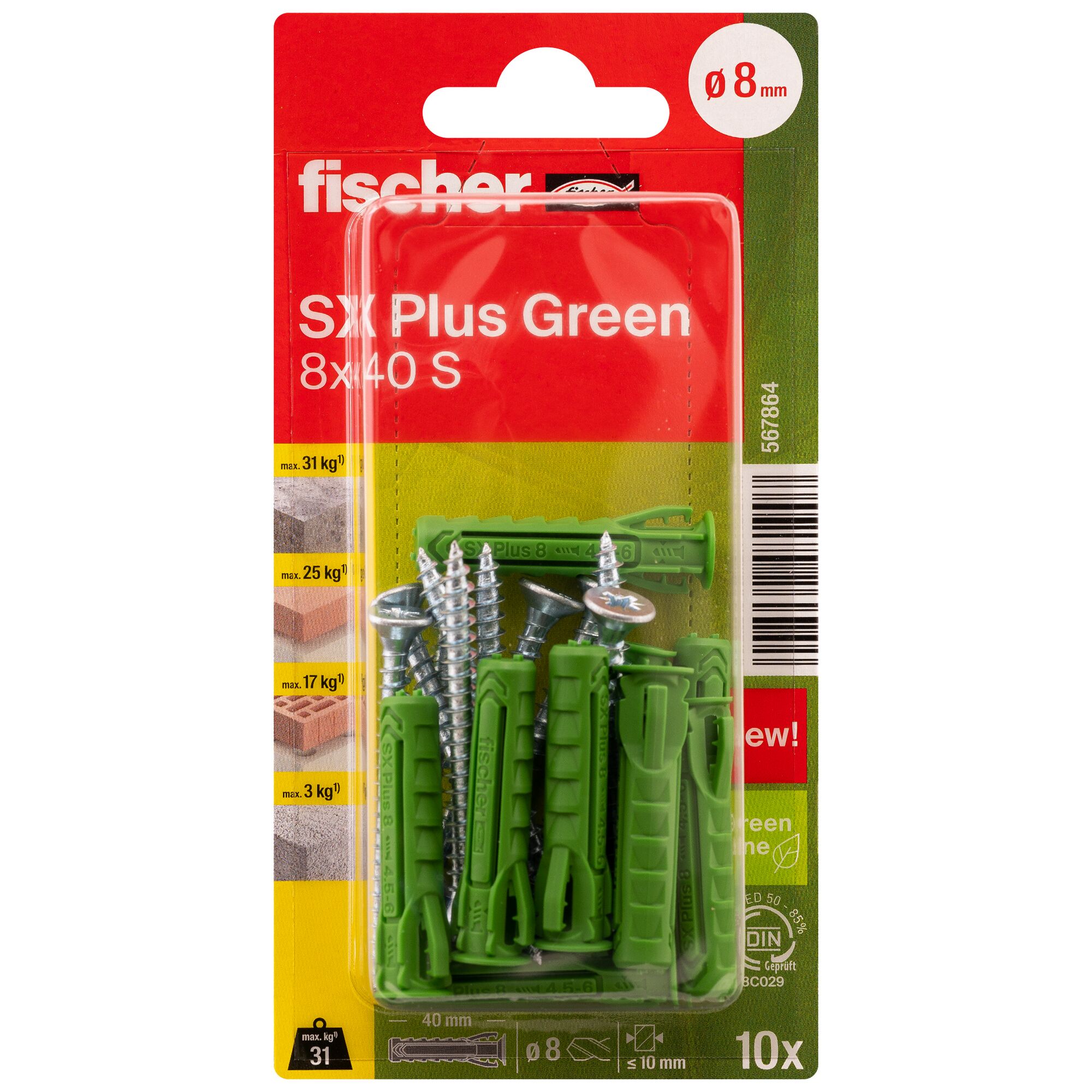 Grüne Fischer SX Plus Green 8x40 S Dübel