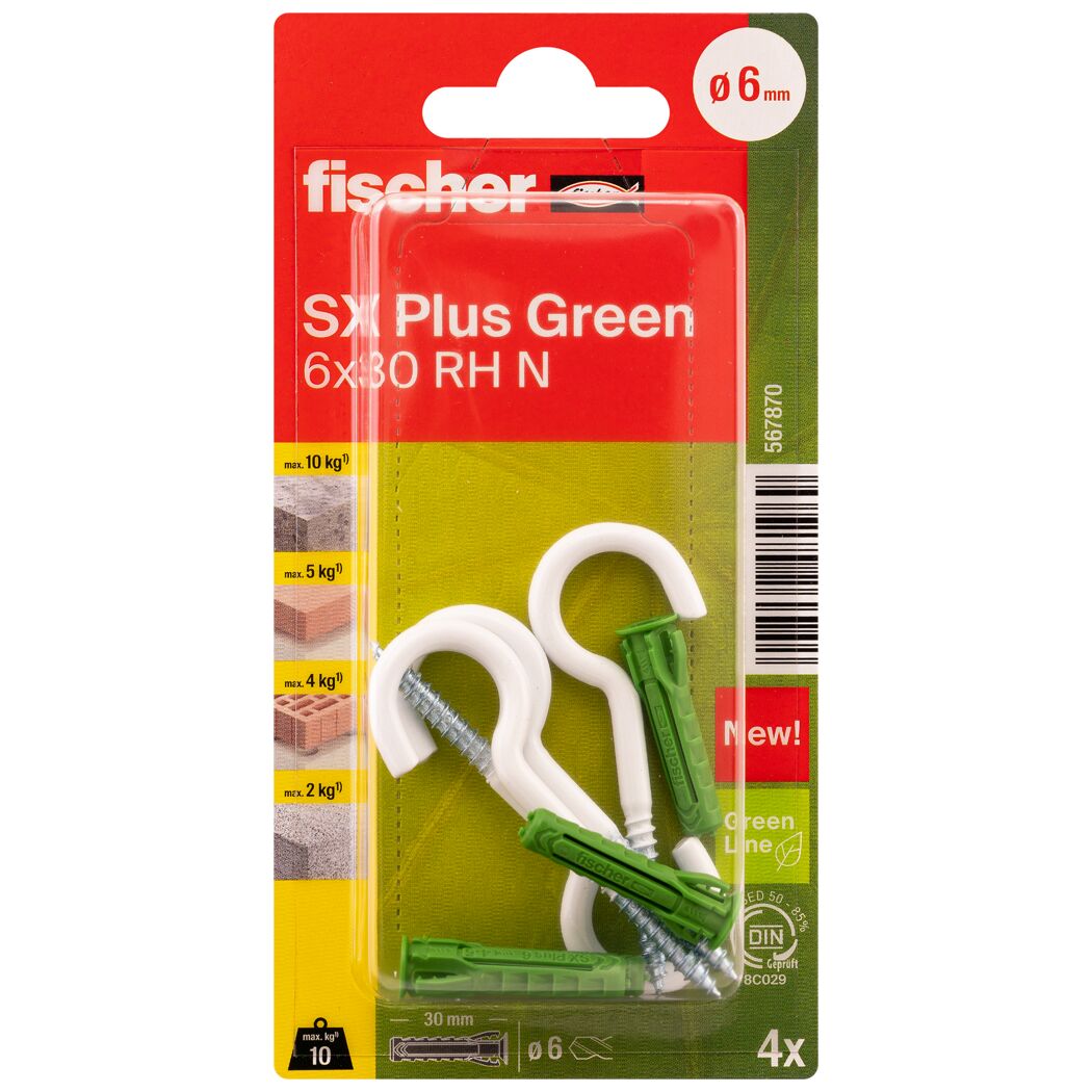 Fischer SX Plus Green Rundhaken 6x30 mm, 4 Stück