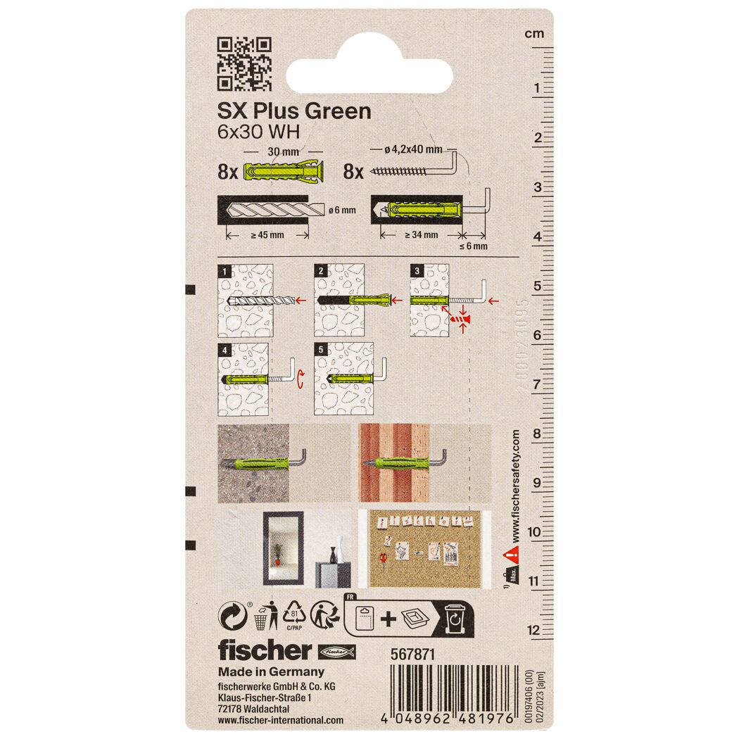 Fischer SX Plus Green 6x30 WH Dübel Verpackung
