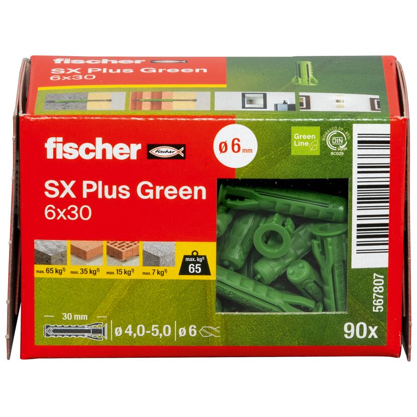 Fischer SX Plus Green Dübel, 6x30 mm, 90 Stück