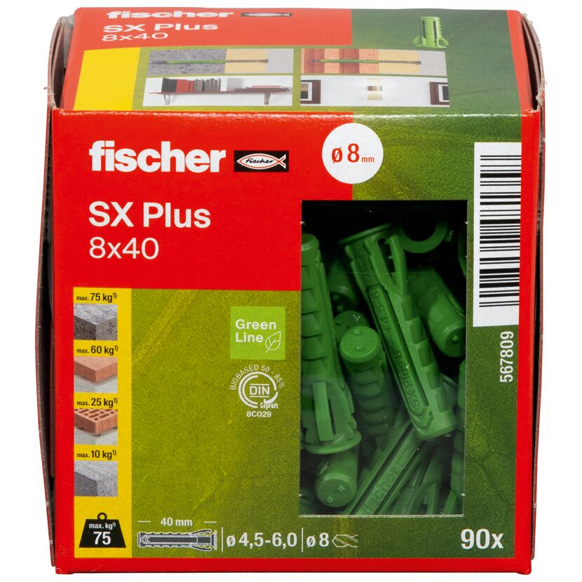 Grüne Fischer SX Plus 8x40 Dübel in Verpackung