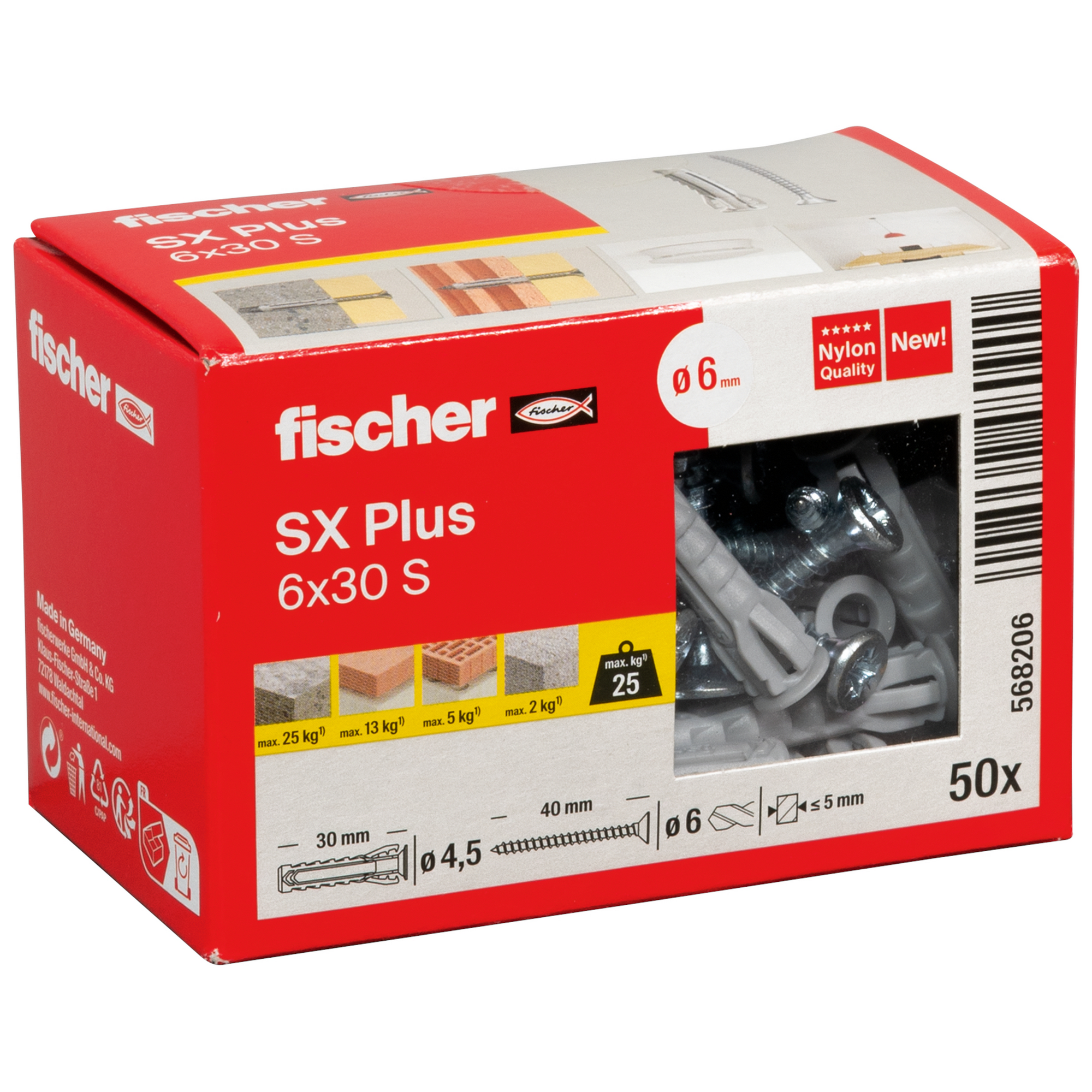 Spreizdübel-Set 'SX Plus' Ø 6 x 30 mm S mit Schraube, 50-teilig + product picture
