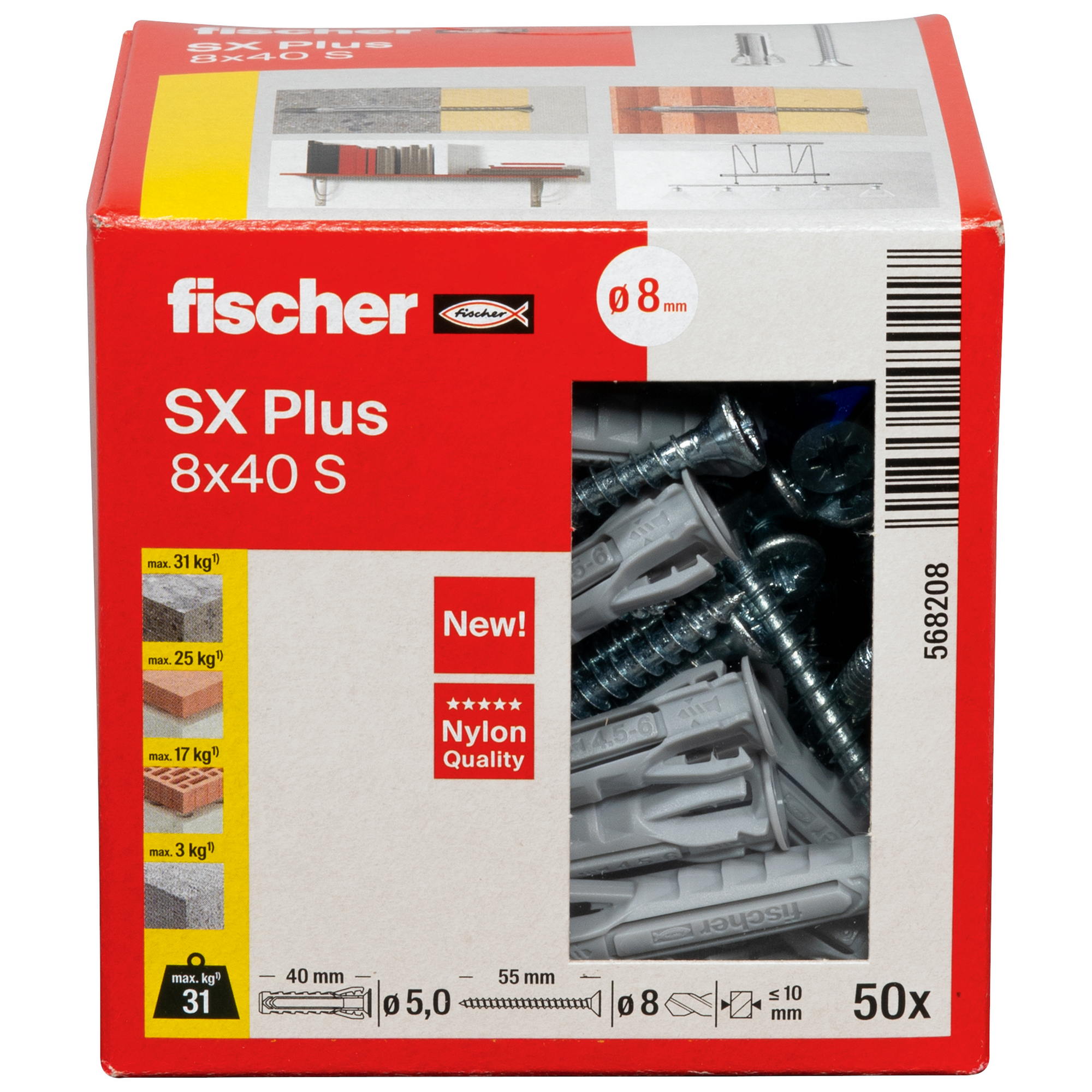 Spreizdübel-Set 'SX Plus' Ø 8 x 40 mm S mit Schraube, 50-teilig + product picture